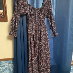 Christy Dawn Black and Pink Floral Long Sleeve Dress